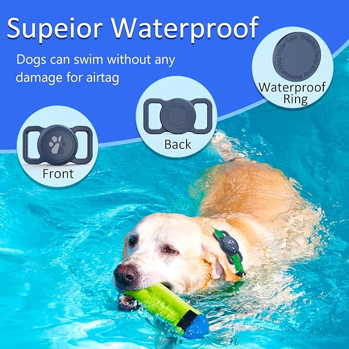 SANKALA Airtag Dog Collar Holder, [1 Pack] Waterproof Dog Airtag Holder, Silicone Full Body Covered Anti-Lost Protective Apple Air Tag Holder for Pet Collar - Fits All Width Collars, Blue SANKALA