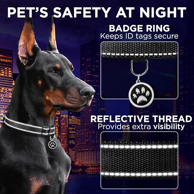 TECEUM Reflective Pet Collar – Black – S – Basic Nylon Dog Collar – Quick Release Buckle – Fits Small, Medium and Large Dogs, Puppies, Cats – ESA & Service Dog Options TECEUM