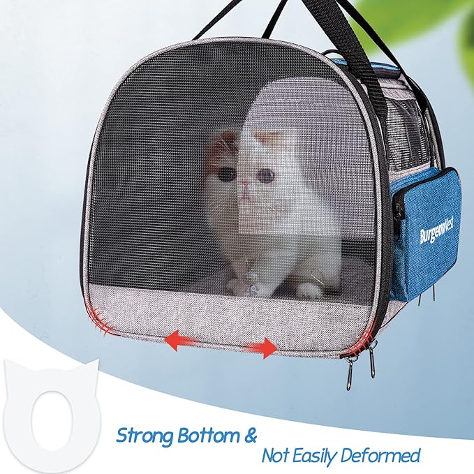 BurgeonNest Cat Carrier for Large Cats 20 lbs, Soft-Sided Pet Carrier for Small Dogs Medium Cats Under 25 lbs, Puppy Travel Bag with Big Storage Bag, 4 Ventilated Windows, 3 Doors - PAWPICO
