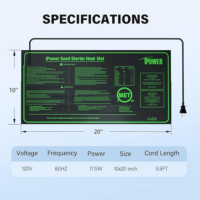 iPower 10" x 20" Waterproof Durable Seedling Heat Mat Warm Hydroponic Plant for Indoor Gardening Germination Starting, 2 Pack iPower