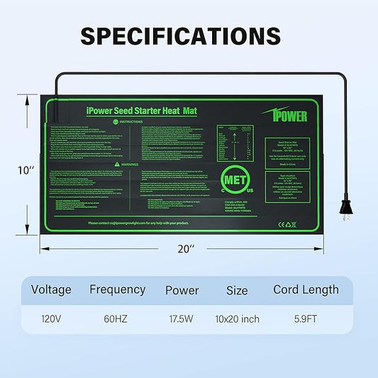 iPower 10" x 20" Waterproof Durable Seedling Heat Mat Warm Hydroponic Plant for Indoor Gardening Germination Starting, 2 Pack iPower