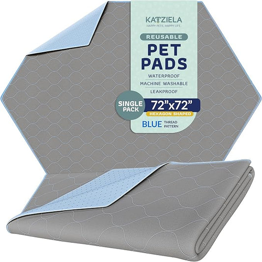 Katziela Washable Pet Pads - (1 Pack 72In x 72In Hexagon) Super Absorbent Waterproof Reusable Dog Pee Pads for Dogs, Washable Puppy Pads for Potty Training, Housebreaking Washable Pee Pads for Dogs - PAWPICO