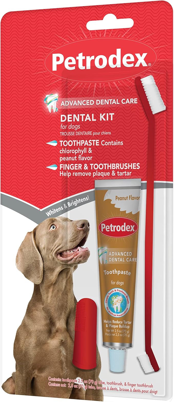 Petrodex Dental Care Kit for Dogs and Puppies, Cleans Teeth and Fights Bad Breath, Reduces Plaque and Tartar Formation, Enzymatic Tooth Brushing Kit, Peanut Flavor, 2.5oz Toothpaste + Toothbrush Petrodex