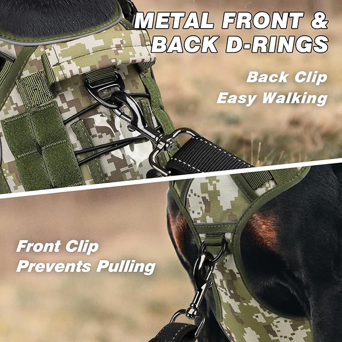 WINGOIN Tactical Dog Harness for Small Dogs, Heavy Duty No Pull Dog Harness with Handle, Adjustable Reflective Military K9 German Shepherd Dog Vest for Training, Walking, Hiking, Green Camo(S) WINGOIN