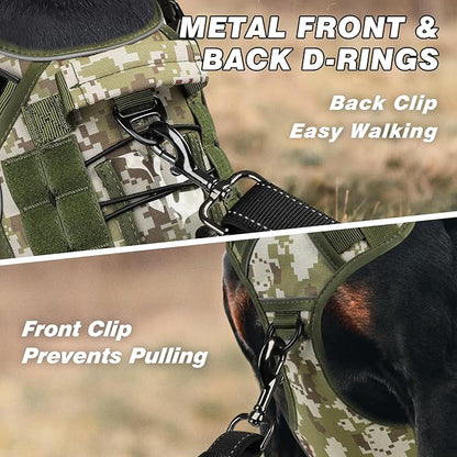 WINGOIN Tactical Dog Harness for Medium Dogs, Heavy Duty No Pull Dog Harness with Handle, Adjustable Reflective Military K9 German Shepherd Dog Vest for Training, Walking, Hiking, Green Camo (M) WINGOIN