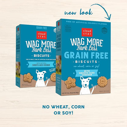 Cloud Star Wag More Bark Less Crunchy Grain Free Dog Treats, Cheddar Cheese, 14 oz. Box - PAWPICO