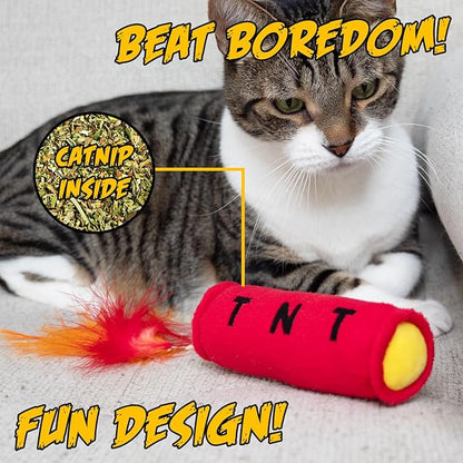 Cat Toys TNT, Cat Toys for Indoor Cats, Kitten Toys, Catnip Toys for Cats of All Breeds with Dangle Feathers and Jingle Sound - Kicking, Biting, Chewing - PAWPICO