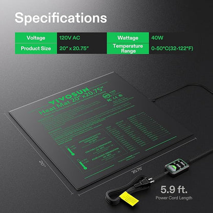 VIVOSUN 20"x20.75" Seedling Heat Mat with Built-in Temperature Controller, UL & MET-Certified Waterproof Plant Heating Pad for Germination, Hydroponics, Brewing, Breeding, and Greenhouses VIVOSUN