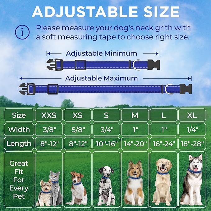 TECEUM Reflective Pet Collar – Navy Blue – XXS – Basic Nylon Dog Collar – Quick Release Buckle – Fits Small, Medium and Large Dogs, Puppies, Cats – ESA & Service Dog Options TECEUM
