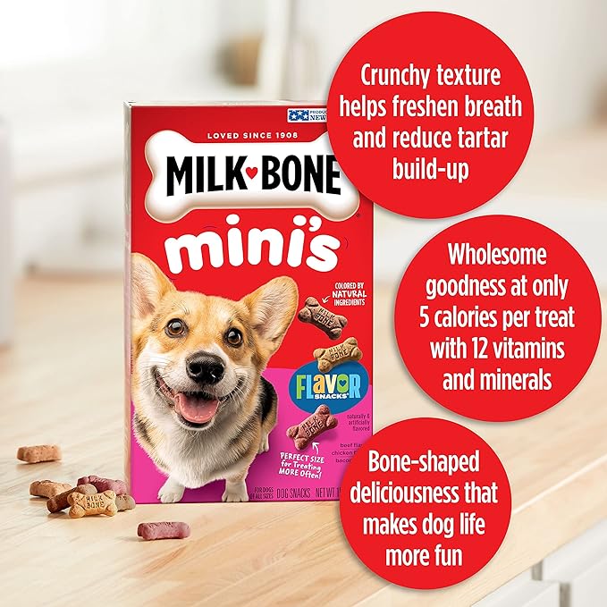 Milk-Bone Mini's Flavor Snacks Dog Treats, 15 Ounce (Pack of 6) Crunchy Texture Helps Reduce Tartar - PAWPICO