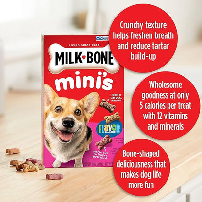 Milk-Bone Mini's Flavor Snacks Dog Treats, 15 Ounce (Pack of 6) Crunchy Texture Helps Reduce Tartar - PAWPICO