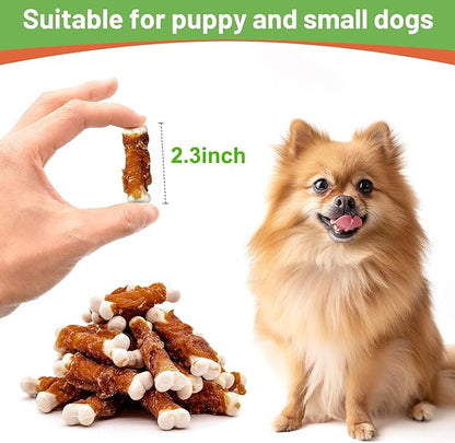 MON2SUN Dog Treats, Chicken Wrapped Calcium Dog Bones Without Rawhide, 2.3 Inch Training Treats for Teeth Cleaning and Fresh Breath, Dog Chews for Puppy and Small Dogs (56 Count - Pack of 1) - PAWPICO