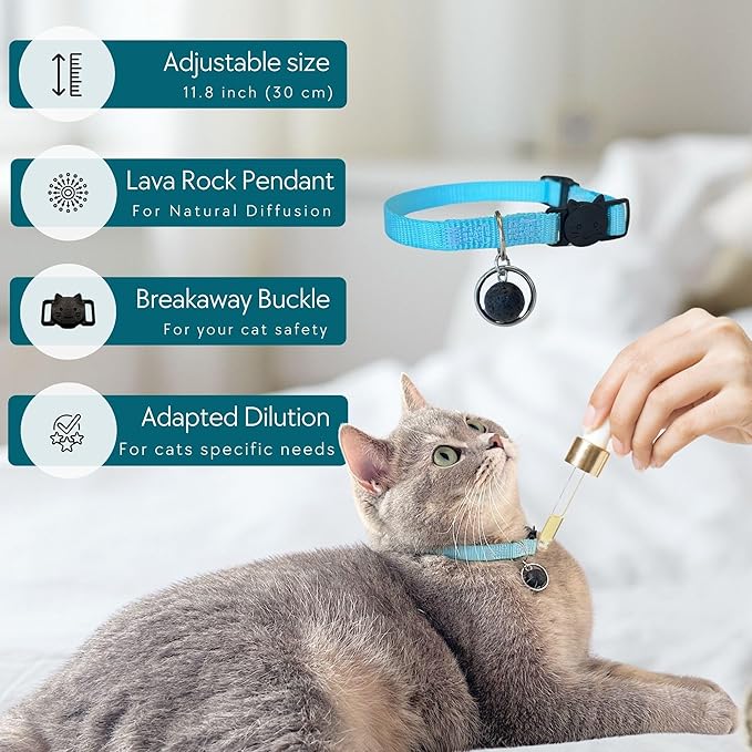 Cat Aggression Relief Calming Collar with Essential Oils, Natural Rock Diffuser, Breakaway Pet-Safe Collar for Cat Anxiety Felief, Vet-Approved (Myrrh) ROLLERPAWSTER