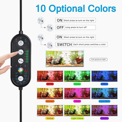AQQA LED Aquarium Light Plant Fish Tank Light Full Spectrum Waterproof Fish Light with 24/7 Natural Mode DIY Adjustable Brightness Multi-Color Timer & Extendable Bracket for 12-18 Inch (14W) AQQA