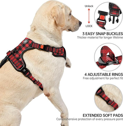 NESTROAD No Pull Dog Harness with Leash, Reflective No Choke Pet Vest Harness,Adjustable Soft Padded Dog Harness with Easy Control Handle for Small Dogs(Checkered Red,Small) NESTROAD