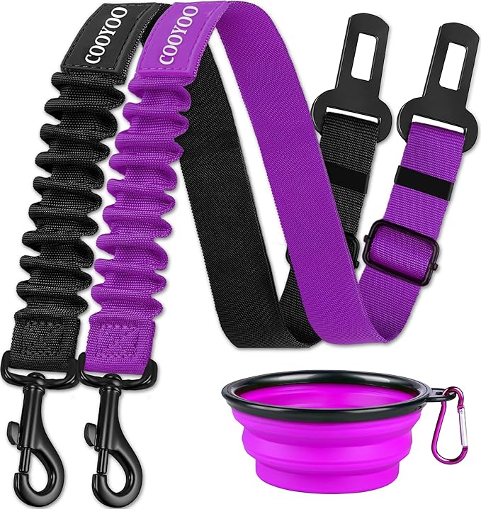 COOYOO Dog Seat Belt,3 Piece Set Retractable Dog Car Harness Adjustable Dog Seat Belt for Vehicle Nylon Pet Safety Seat Belts Heavy Duty & Elastic COOYOO
