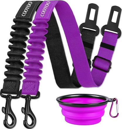 COOYOO Dog Seat Belt,3 Piece Set Retractable Dog Car Harness Adjustable Dog Seat Belt for Vehicle Nylon Pet Safety Seat Belts Heavy Duty & Elastic COOYOO