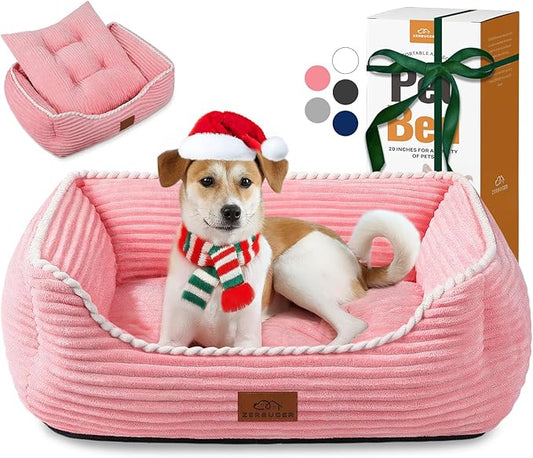 Rectangle Dog Bed for Large Medium Pets Indoor Outdoor with Removable Mat,Machine Washable Sleeping Sofa Non-Slip Bottom Breathable Soft Puppy Bed Durable Orthopedic Calming Pet Cuddler(Large, Pink) - PAWPICO