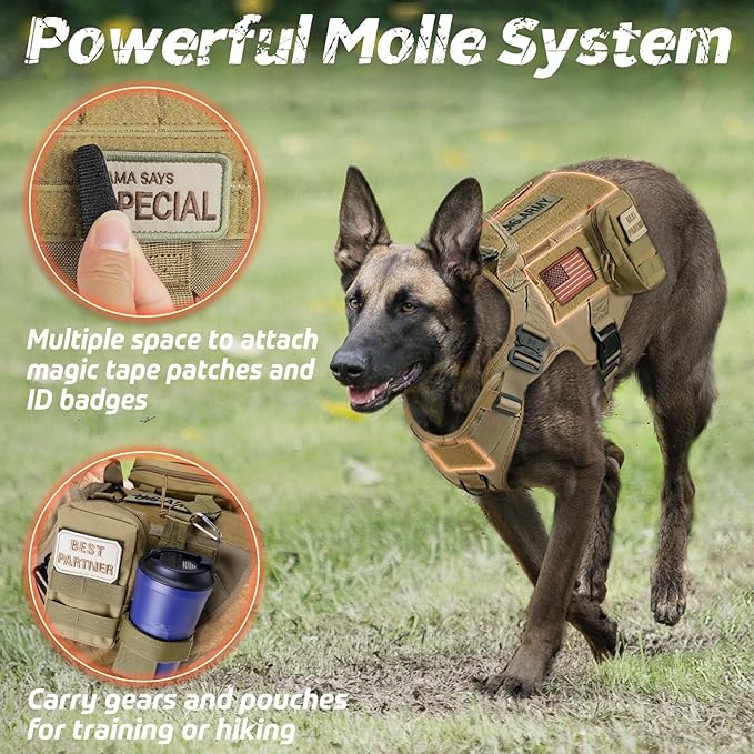 rabbitgoo Tactical Dog Harness for Small, Heavy Duty Pet Harness with Handle, No-Pull Service Vest Small Breed, Adjustable Military Dog Vest for Training Hunting Walking, Brown, S rabbitgoo