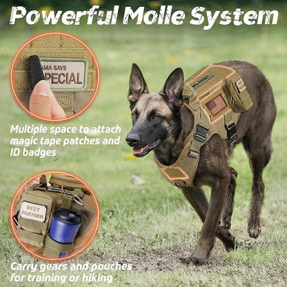 rabbitgoo Tactical Dog Harness for Small, Heavy Duty Pet Harness with Handle, No-Pull Service Vest Small Breed, Adjustable Military Dog Vest for Training Hunting Walking, Brown, S rabbitgoo