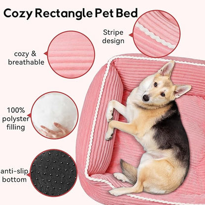 Rectangle Dog Bed for Large Medium Pets Indoor Outdoor with Removable Mat,Machine Washable Sleeping Sofa Non-Slip Bottom Breathable Soft Puppy Bed Durable Orthopedic Calming Pet Cuddler(Large, Pink) - PAWPICO
