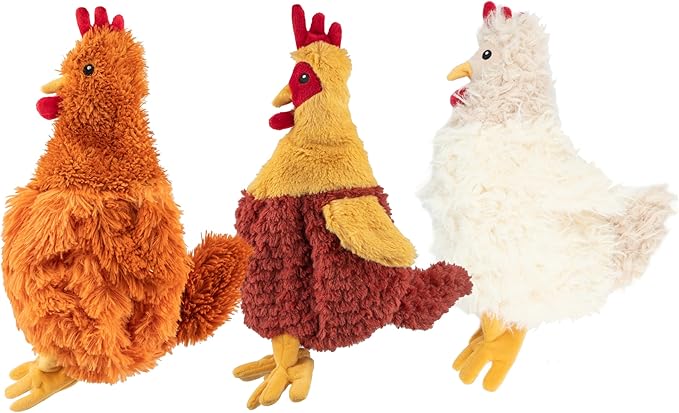 Best Pet Supplies Chicken Crinkle Plush Dog Toys for Interactive Play, Puppy and Senior Indoor Play, Colorful Chicken Toy Shape, Cute and Cuddly - Crinkle Chicken Bundle (Brown, Beige, Wine Red) - PAWPICO