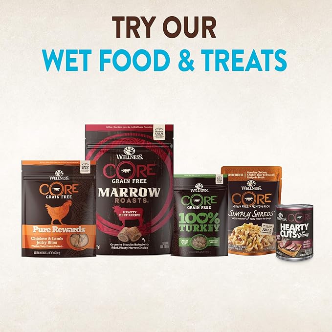 Wellness CORE Grain-Free High-Protein Dry Dog Food, Natural Ingredients, Made in USA with Real Meat, All Breeds, For Adult Dogs (Ocean Whitefish, Herring & Salmon, 26-Pound Bag) - PAWPICO