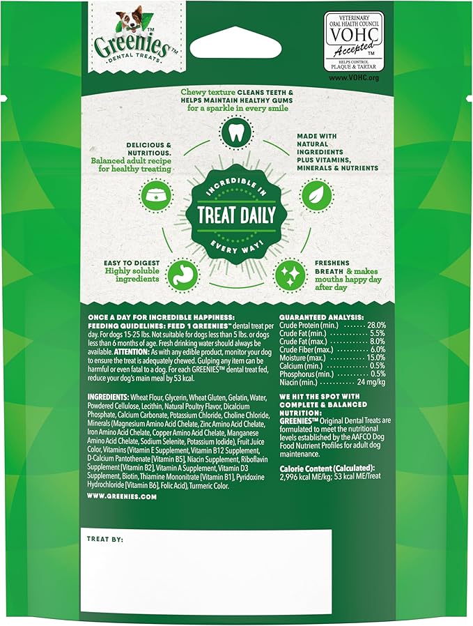 Greenies Original Petite Natural Dental Care Dog Treats, 3 oz. Pack (5 Treats) - PAWPICO