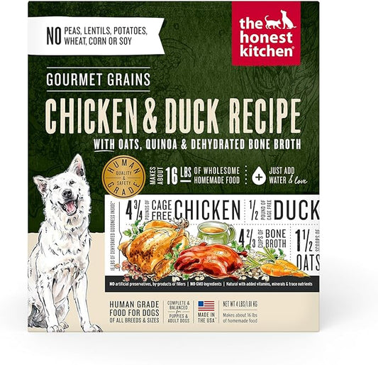 The Honest Kitchen Dehydrated Gourmet Grains Chicken & Duck Dog Food, 4 lb Box - PAWPICO