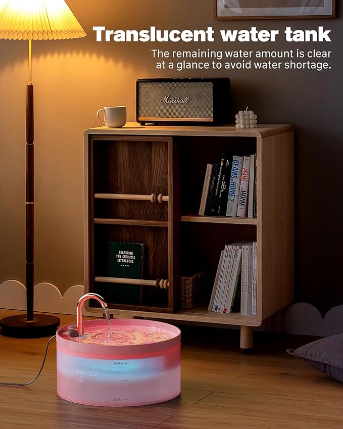 Pink Cat Water Fountain:with 6 Carbon Filters + 3 Sponge Filters - BEMOONY 108oz/3.2L Pet Water Fountain - Water Fountains Indoor Quiet Water Pump - Faucet Cat Fountain Suitable for Cats and Dogs - PAWPICO