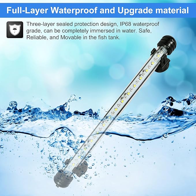 VARMHUS Submersible LED Aquarium Light,Fish Tank Light with Timer Auto On/Off Dimming Function,3 Light Modes Dimmable White-Blue,10 Brightness Levels Optional&3 Levels of timed Loop Function 7.5'' VARMHUS