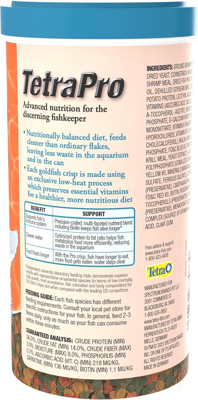 Tetra 77077 TetraPRO Goldfish Crisps for Fishes, 7.9 Ounce Tetra
