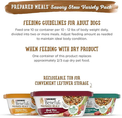 Beneful Purina Gravy Wet Dog Food Variety Pack, Prepared Meals Stew - (12) 10 oz. Tubs (Pack of 2) - PAWPICO