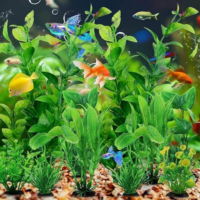 PietyPet Fish Tank Accessories Green Plants, 10pcs Green Fish Tank Decorations, Aquarium Decor Plastic Plants Bxlive