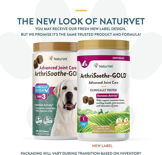 NaturVet Arthrisoothe Glucosamine for Dogs – Dog Supplement with Glucosamine, MSM, Chondroitin & Hyaluronic Acid – ArthriGold Level 3 – 240 Soft Chews NaturVet