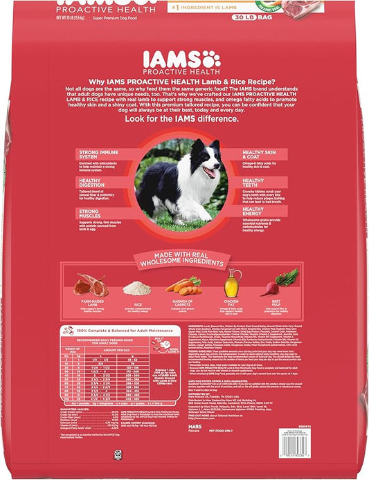 IAMS Minichunks Adult Dry Dog Food Lamb & Rice Recipe Dog Kibble, 30 lb. Bag - PAWPICO