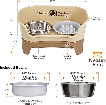 Neater Feeder Express Medium to Large Mess Proof Feeder for Dogs, 2 Cup Slow Feed Bowl & 7 Cup Stainless Steel Water Bowl, No Spill, Non-Tip, Non-Slip, Elevated Dog Bowls. Aids Digestion. Made in USA - PAWPICO