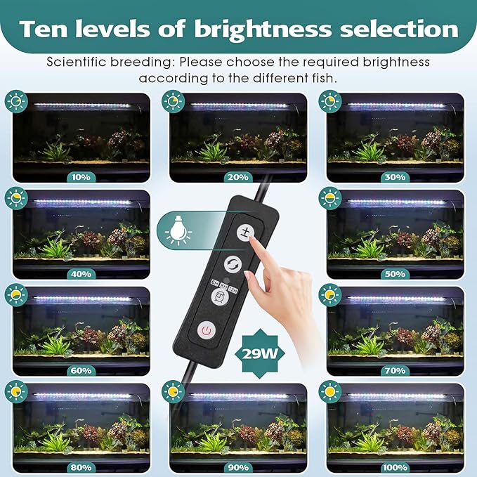 hygger 29W Full Spectrum Aquarium LED Light with 10 Levels Brightness, White Blue Red Green LEDs,6H8H12H Timer,RGB Light for 36~44IN Freshwater Fish Tank, Aquatic Plants Tropical Ornamental Fish hygger