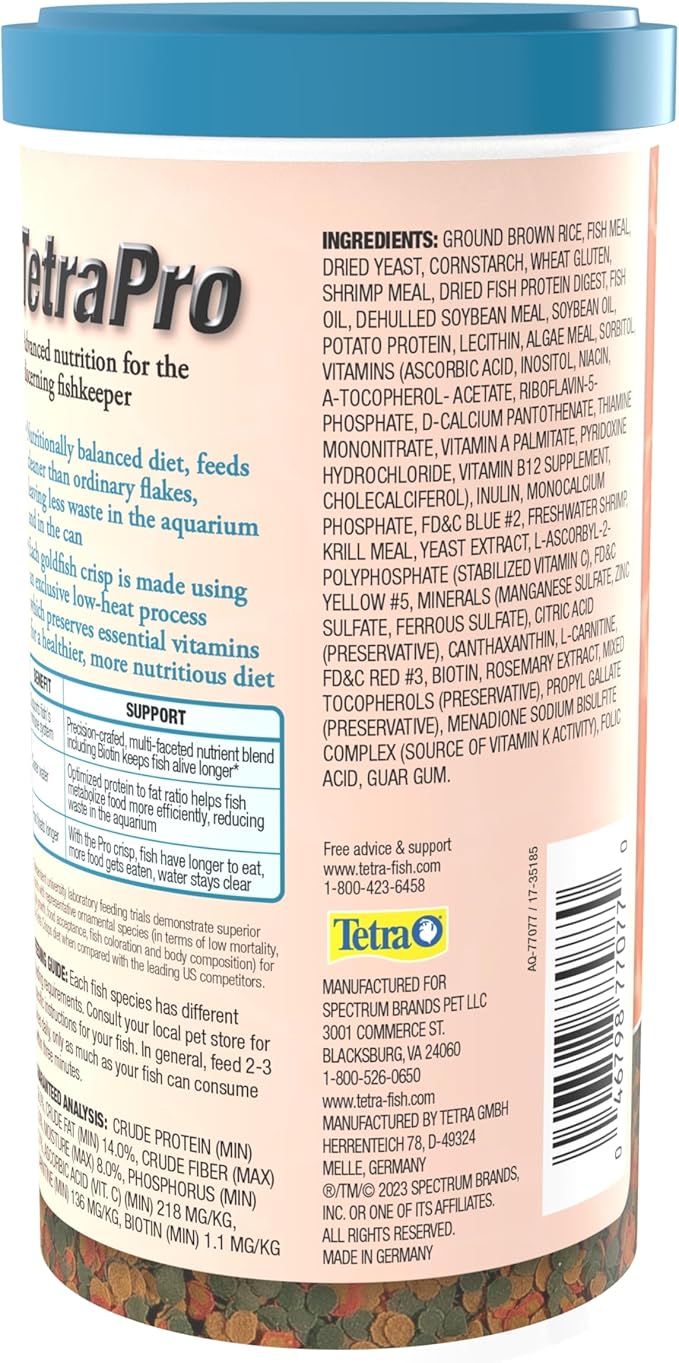 Tetra 77077 TetraPRO Goldfish Crisps for Fishes, 7.9 Ounce Tetra