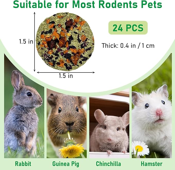 Fhiny 24 PCS Rabbit Chew Toys, Natural Timothy Hay Carrot Pumpkin Purple Potato Biscuit Cubes Bunny Chew Treats for Teeth Care Small Animals Molar Snacks for Hamster Guinea Pig Chinchilla Rat Fhiny