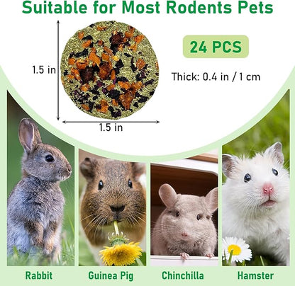 Fhiny 24 PCS Rabbit Chew Toys, Natural Timothy Hay Carrot Pumpkin Purple Potato Biscuit Cubes Bunny Chew Treats for Teeth Care Small Animals Molar Snacks for Hamster Guinea Pig Chinchilla Rat Fhiny