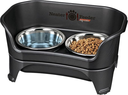 Neater Feeder - Express Model - Mess-Proof Dog Bowls (Medium/Large, Midnight Black) – Made in USA – Elevated, No Spill, Non-Tip, Non-Slip, Raised Stainless Steel Food & Water Pet Bowls - PAWPICO