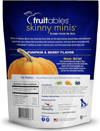 Fruitables Skinny Mini Dog Treats – Healthy Treats for Dogs – Low Calorie Training Treats – Free of Wheat, Corn and Soy – Pumpkin and Berry – 12 Ounces - PAWPICO