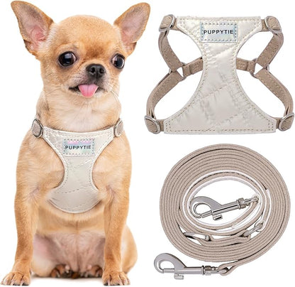 Puppytie No Pull Small Dog Harness with Multifunction Dog Leash,Lightweight Soft Adjustable No Choke Escape Proof Pet Harness Vest Pet Harness Vest,Glossy Pearl White,S Puppytie