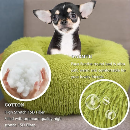 Extra Small Dog Bed Green Washable 15 inches Donut Soft Small Pet Bed,Calming Anti Anxiety Round Fits up to 5 lbs Warm Comfort Pets Beds for Puppy Dogs Indoor - PAWPICO