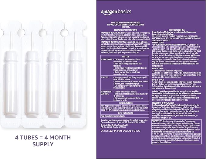 Amazon Basics Flea Topical for Large Cats (over 9 pounds), 4 Count (Previously Solimo) AmazonBasics