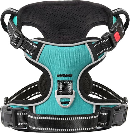 Timos No Pull Dog Harness,NO Need Go Over Dogs Head 3 Snap Buckles Reflective Oxford No Choke Puppy Harness with Front & Back 2 Metal Leash Clips Soft Padded Vest Harnesses for Small Medium Large Dogs Timos