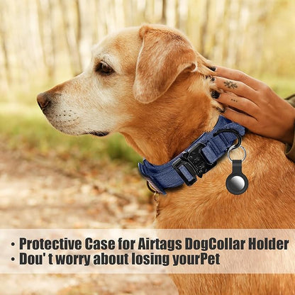 Tactical Dog Collar Military Dog Collar Adjustable Nylon Dog Collar Heavy Duty Metal Buckle with Handle for Dog Training,with Patches (Blue, L) Celifelight