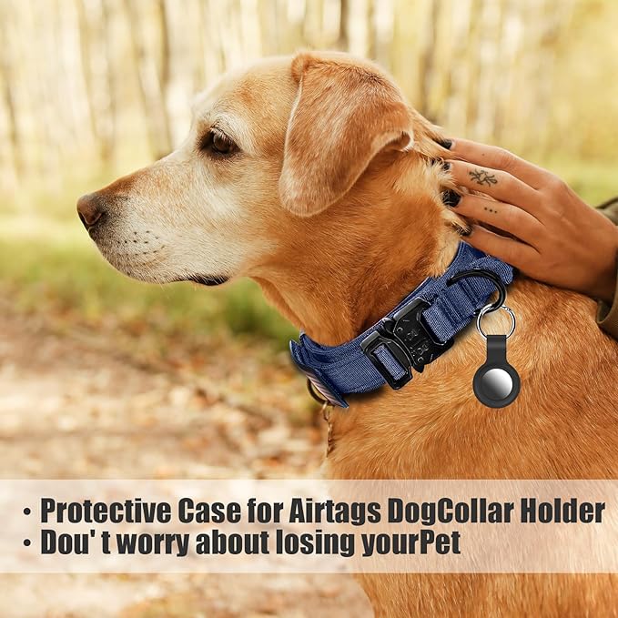 Tactical Dog Collar Military Dog Collar Adjustable Nylon Dog Collar Heavy Duty Metal Buckle with Handle for Dog Training,with Patches (Blue, XL) Celifelight