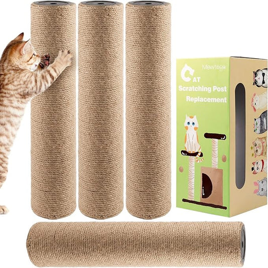 4Pcs 15.7" × 3.3" Cat Scratching Post Replacement- Durable Cat Tree Scratch Post Refill Pole Parts with M8 Screws- Hemp Rope Scratcher Posts Cat Furniture Accessories for Kittens Cat Tree Tower - PAWPICO